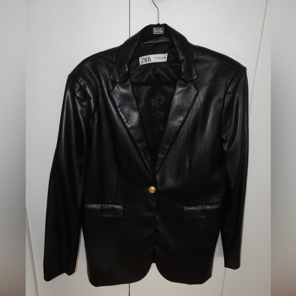 Zara Women's Faux Leather Black Blazer